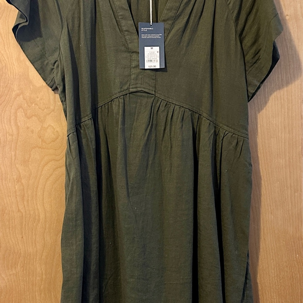 Olive Green V-Neck Dress